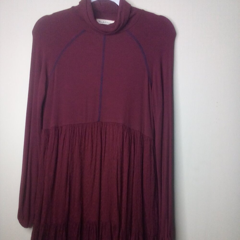 Threads & States Dress S Women Long Sleeve Turtle Neck Textured Red Maroon